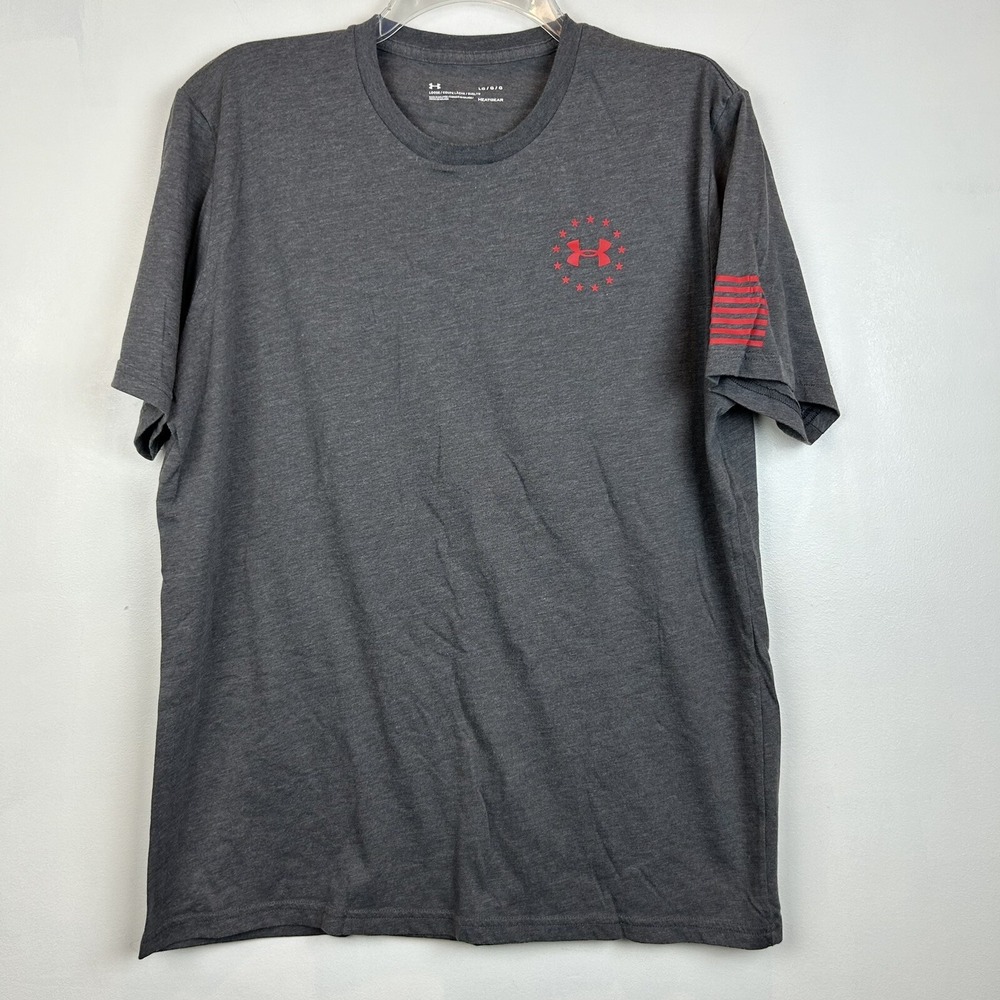 Under Armour T Shirt Mens L Freedom Flag Cotton Loose Fit Graphic Gray Read
